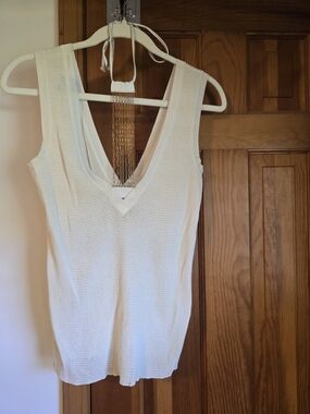 Fendi Women’s Beige V-Neck Sleeveless Knit Top